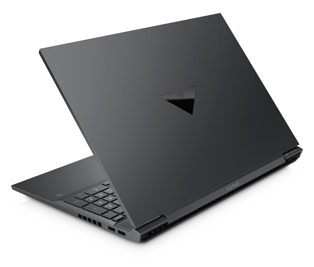 Laptop HP Victus 16-d1102nw i5-12500H grafika przedstawia przymknięty laptop od tyłu