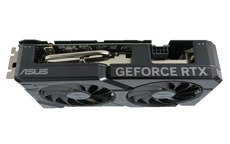 Karta graficzna ASUS Dual GeForce RTX 4060 Ti grafika przedstawia górny panel karty