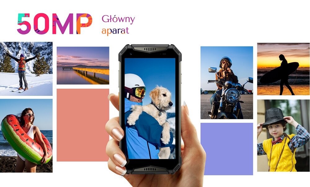 Smartfon Ulefone Armor 20WT grafika przedstawia smartfon trzymany w ręce oraz zdjęcia zrobione aparatem smartfona