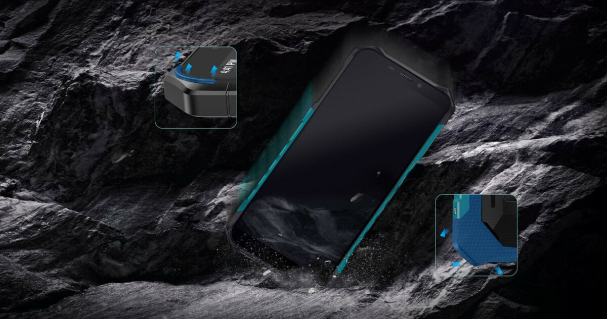 Smartfon Ulefone Armor X9 3GB/32GB czarny widok na telefon upadający na skałę