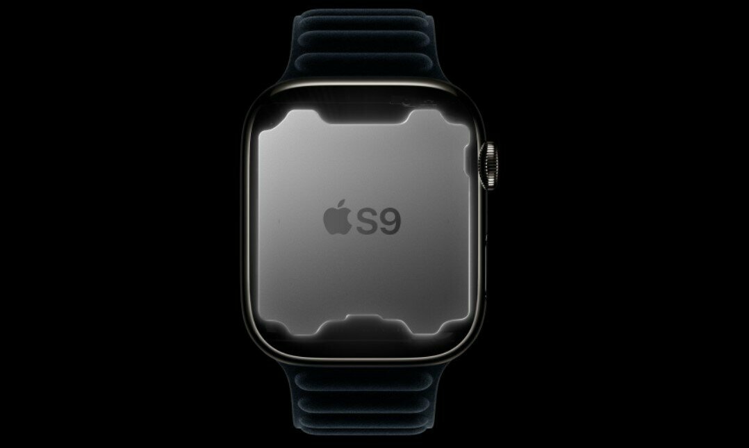 Smartwatch Apple Watch Series 9 GPS + Cellular stal nierdzewna złota 41 mm + opaska sportowa popielaty brąz M/L grafika przedstawia smartwatch od frontu