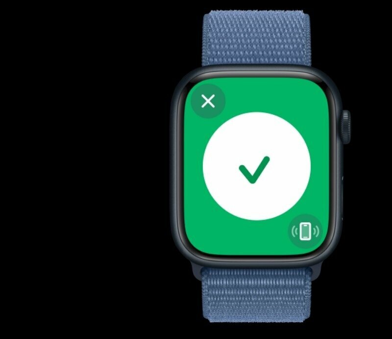 Smartwatch Apple Watch Series 9 GPS aluminium 41 mm + opaska sportowa S/M czerwona widok z frontu na przedstawioną na wyświetlaczu funkcję znajdowania smartfona