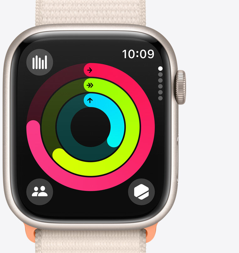 Smartwatch Apple Watch SE GPS 40mm księżycowa poświata aluminium M/L frontem z widocznym wskaźnikiem aktywności