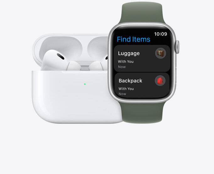 Smartwatch Apple Watch SE GPS 40mm północ aluminium + sportowy pasek smartwatch i słuchawki frontem