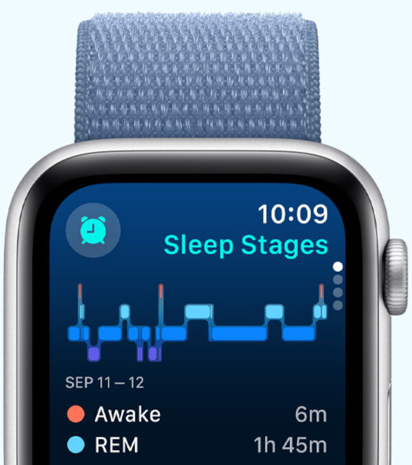 Smartwatch Apple Watch SE GPS 40mm srebrny aluminium + niebieski pasek S/M widoczna aplikacja sen