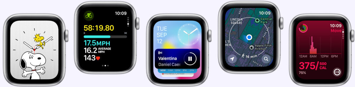Smartwatch Apple Watch SE GPS 44mm srebrny aluminium + zimowy błękitny pasek widoczne różne wyglądy ekranu