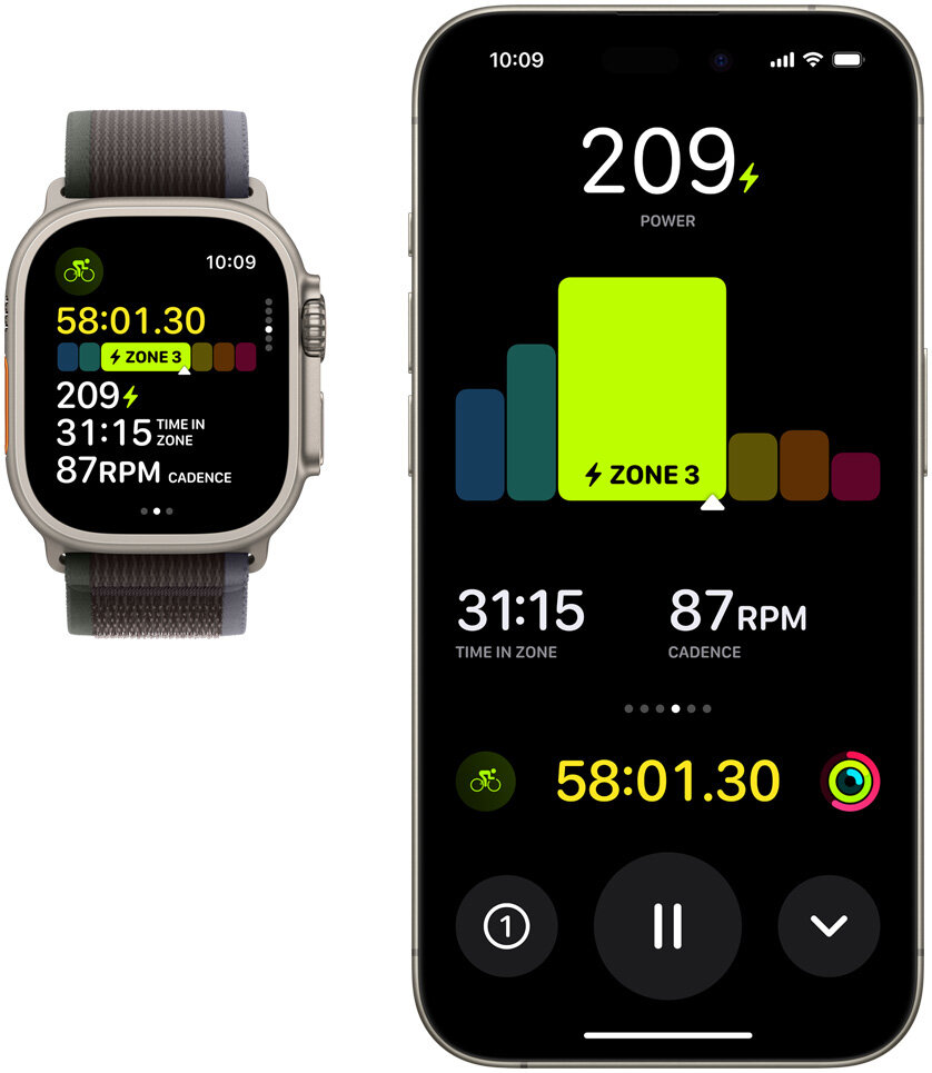 Smartwatch Apple Watch Ultra 2 grafika przedstawiająca wyniki na smartwatchu i smartfonie