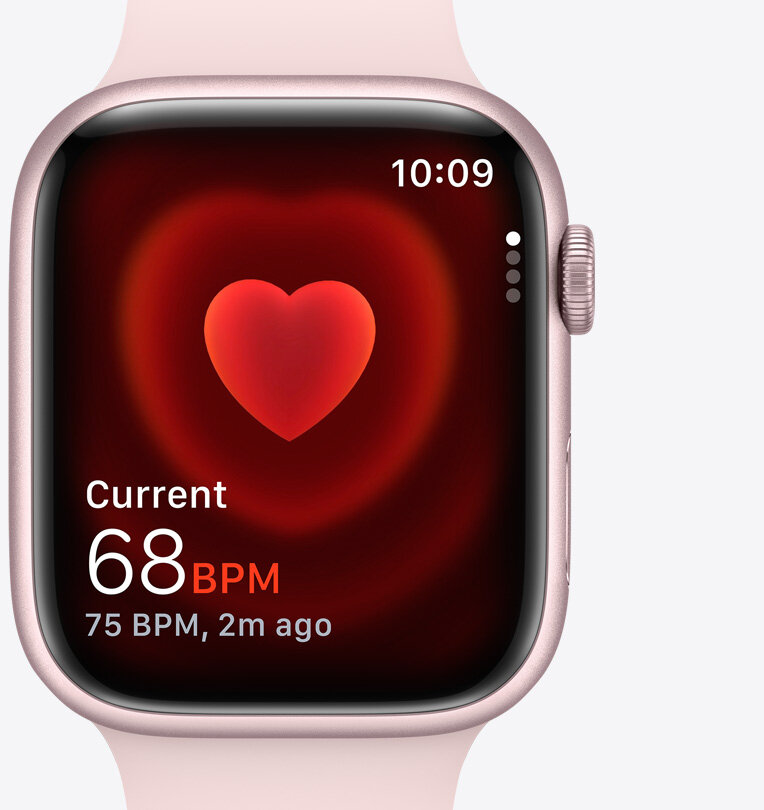 Smartwatch Apple Watch SE GPS + Cellular 44mm srebrny aluminium M/L frontem z widocznym pomiarem tętna