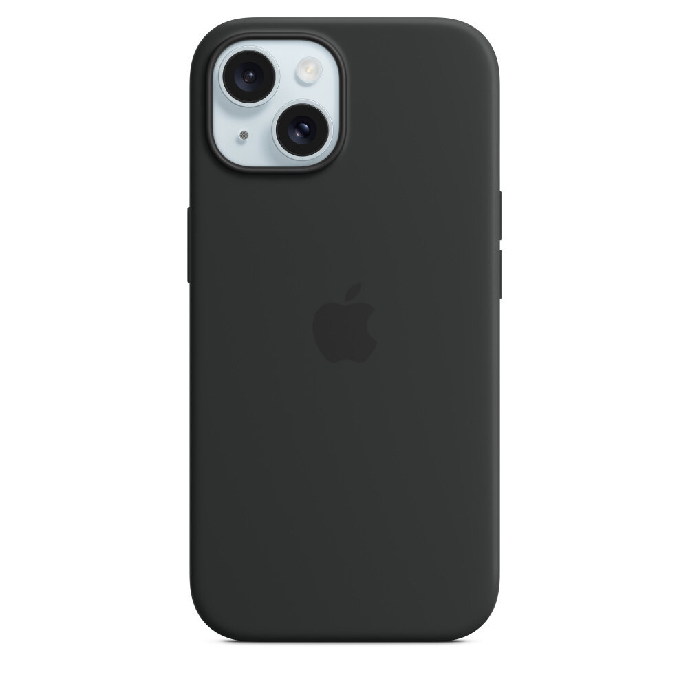 Etui Apple silikonowe z MagSafe do iPhone 15 widok na smartfon w etui od frontu