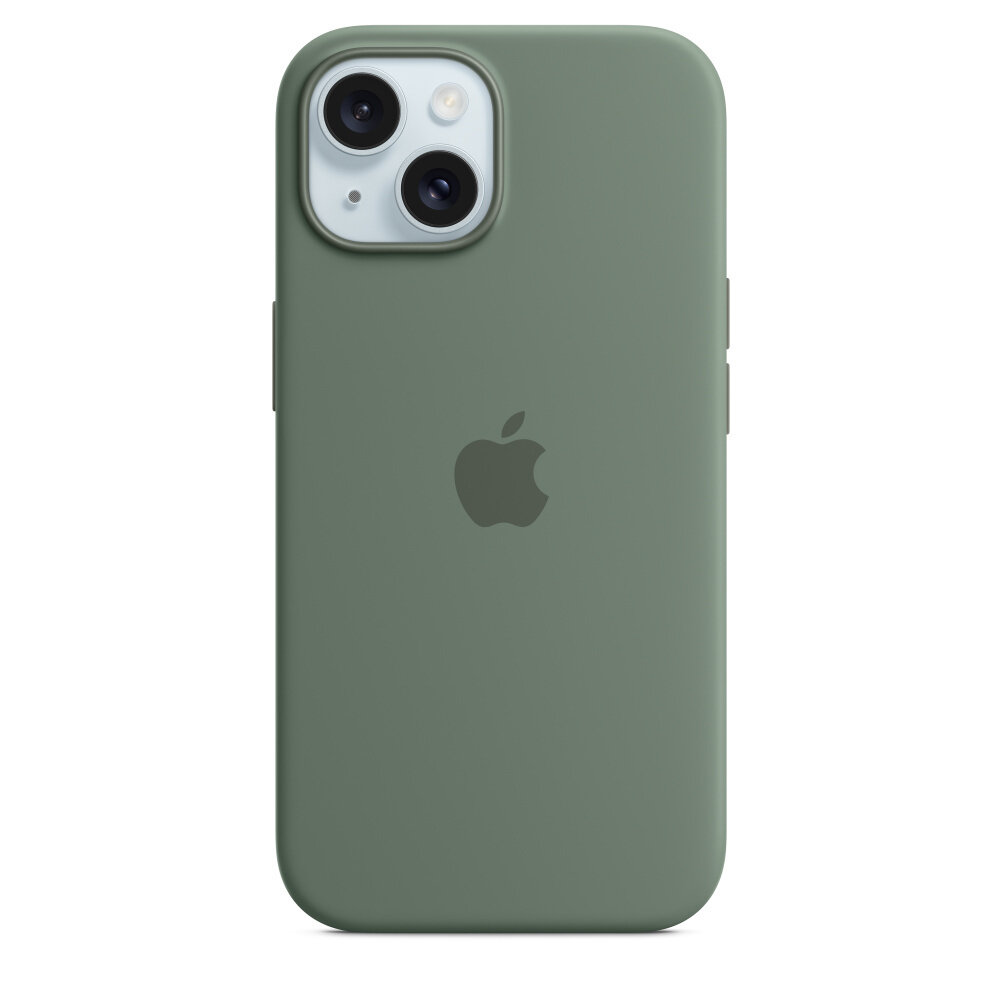 Etui Apple silikonowe z MagSafe do iPhone 15 widok na smartfon w etui od frontu