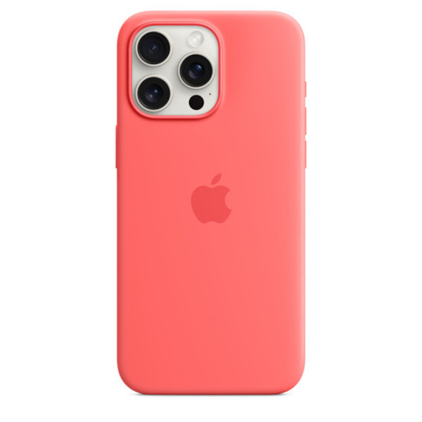 Etui Apple Silicone Case na iPhone 15 Pro Max MagSafe guawa frontem na telefonie