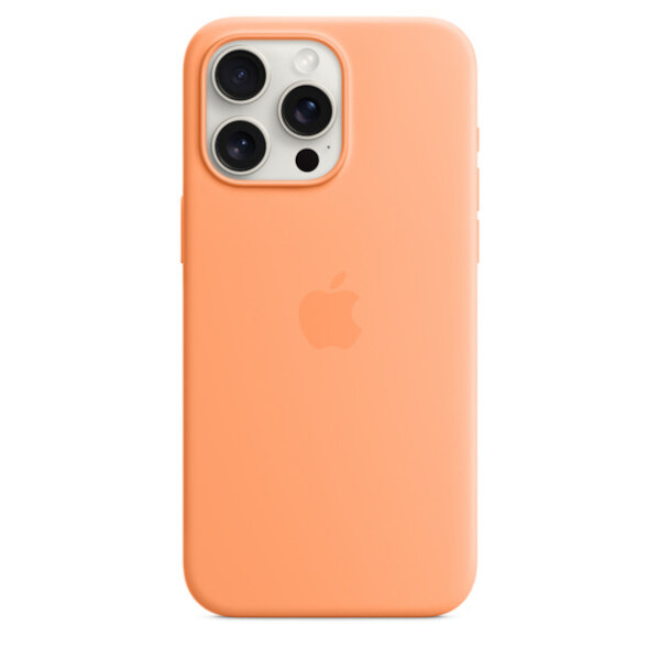 Etui Apple Silicone Case na iPhone 15 Pro Max MagSafe pomarańczowy sorbet frontem na telefonie