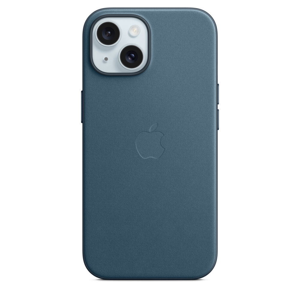Etui Apple FineWoven z MagSafe do iPhone’a 15 widok na etui założone na smartfon od tyłu