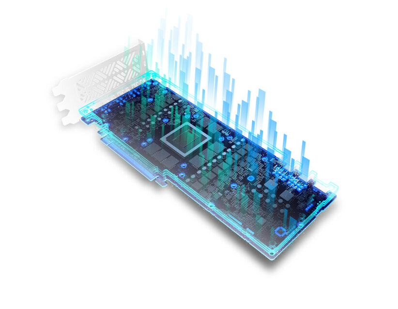 Karta graficzna Sapphire Nitro+ AMD Radeon RX 7800 XT grafika przedstawiająca płytkę drukowaną karty