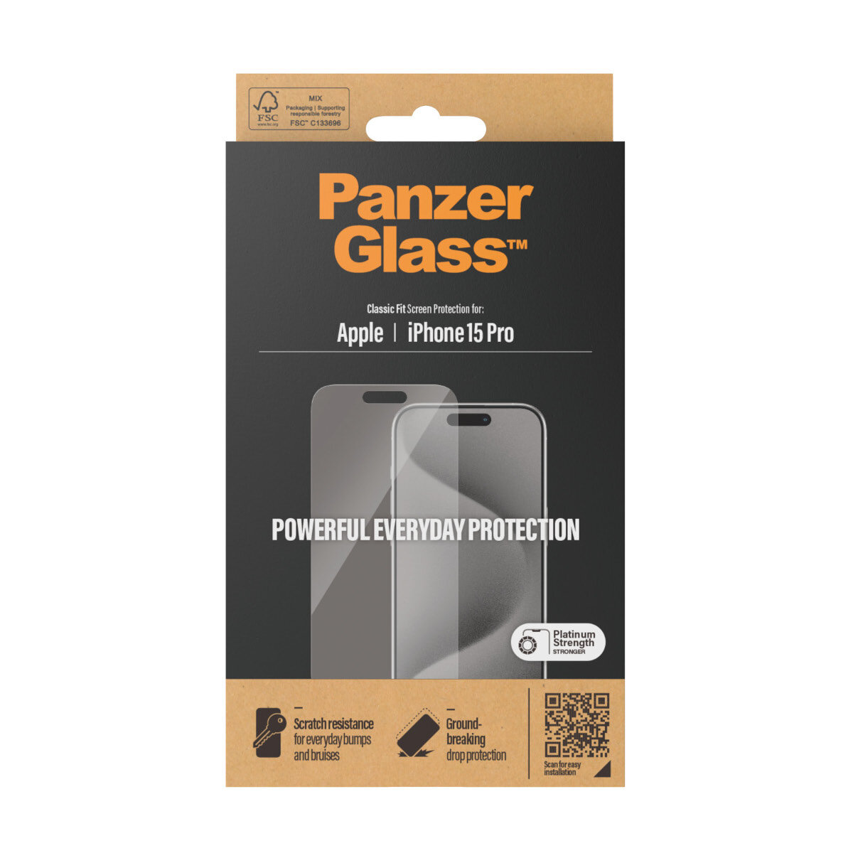 Szkło hartowane PanzerGlass Classic Fit iPhone15 Pro opakowanie frontem