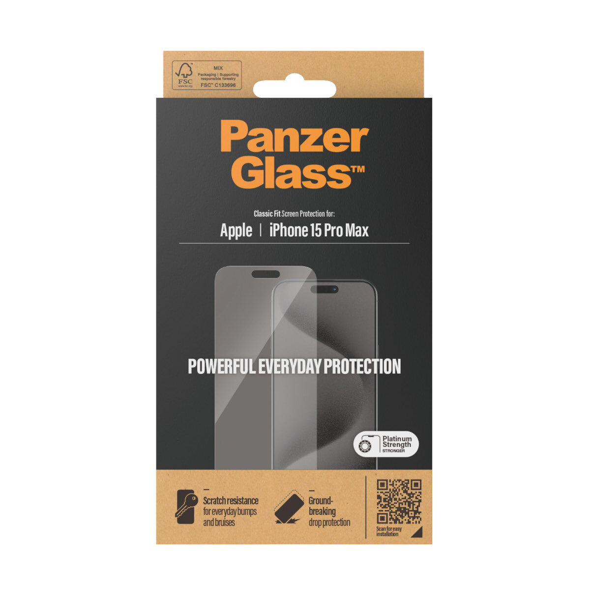 Szkło hartowane PanzerGlass Classic Fit iPhone15 Pro Max opakowanie frontem