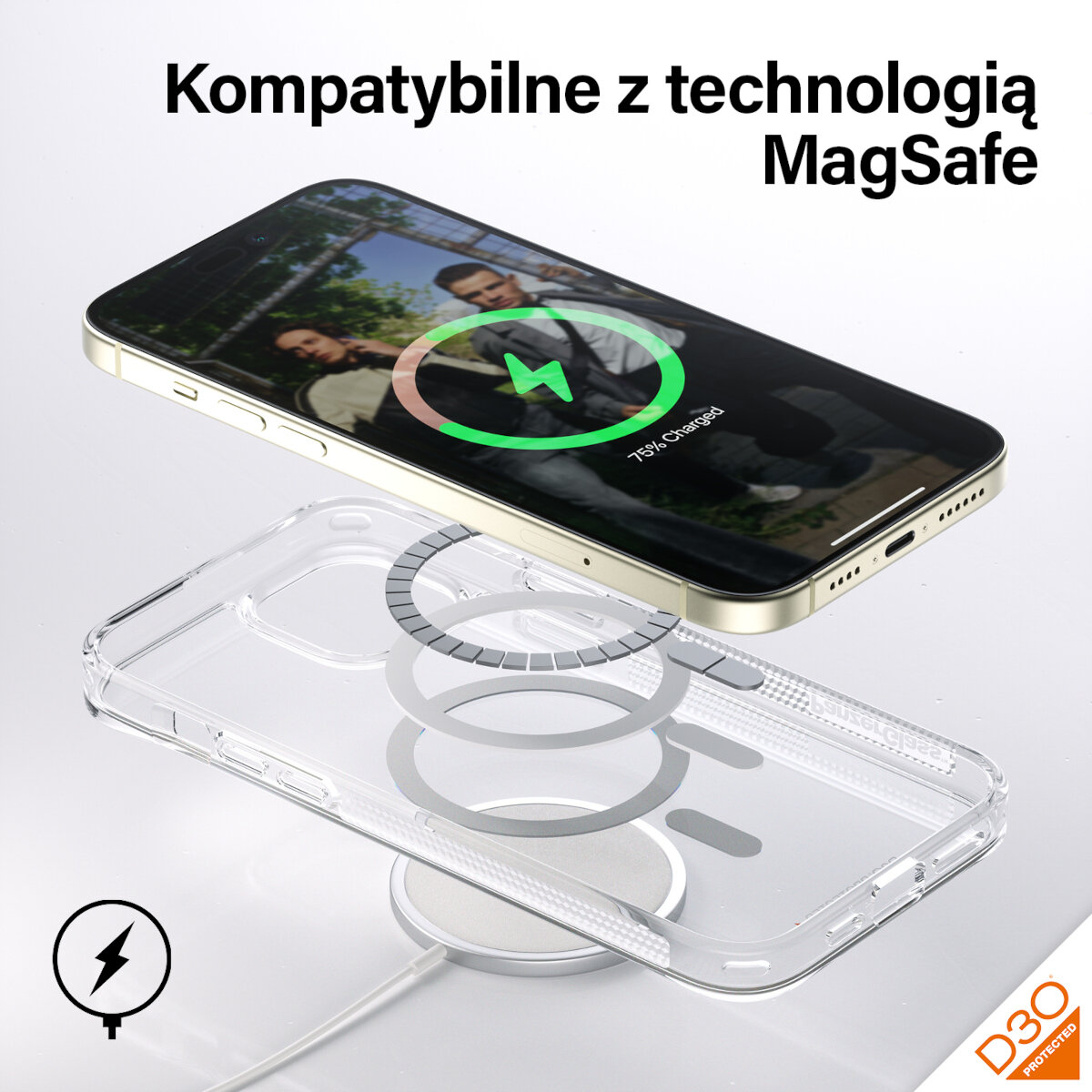 Etui PanzerGlass HardCase MagSafe iPhone 15 Pro Max przezroczyste telefon nad etui z MagSafe