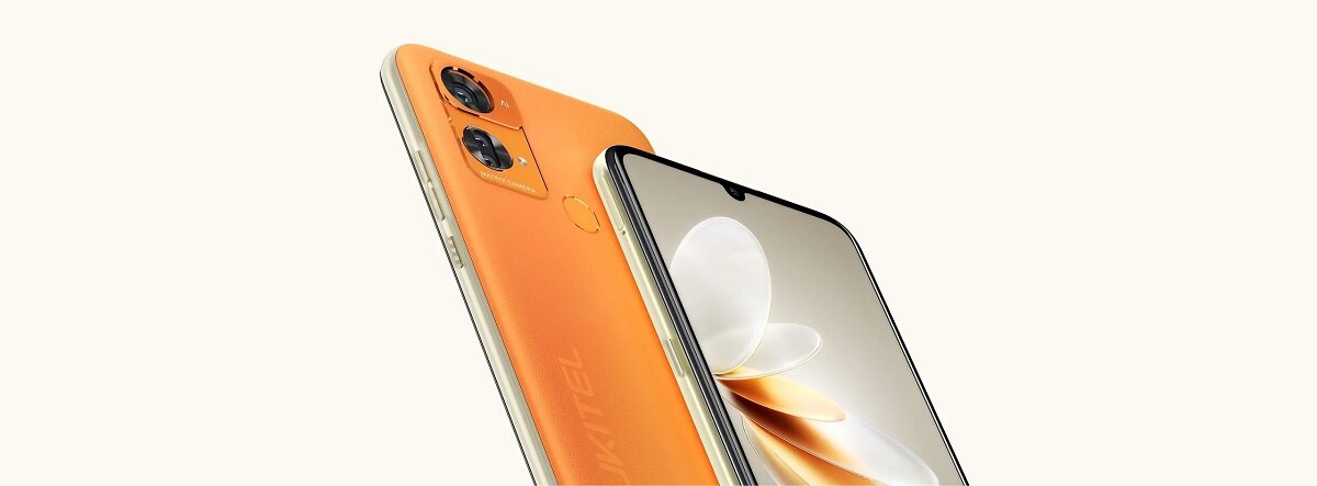 Smartfon Oukitel C33 8/256 GB pomarańczowy    widok aparatów z tyłu i z przodu telefonu