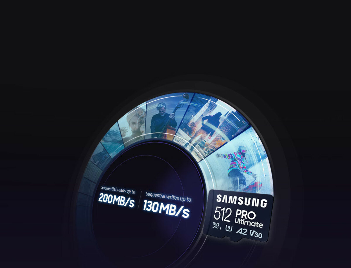 Karta pamięci microSD Samsung PRO Ultimate 2023 grafika przedstawiająca szybkość odczytu i zapisu