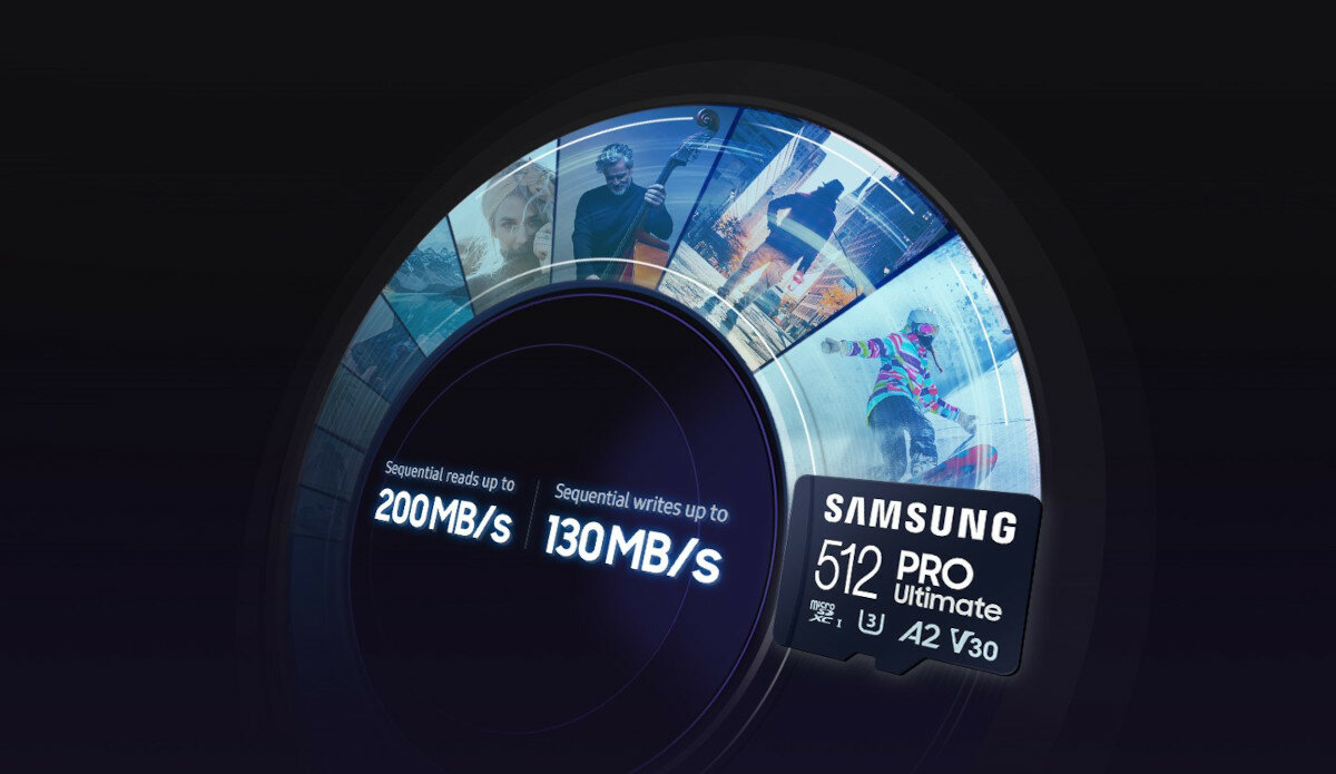 Karta pamięci Samsung Pro Ultimate microSDXC 256GB + czytnik grafika przedstawiająca szybkość odczytu i zapisu