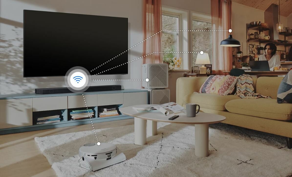 Soundbar Samsung HW-Q990C/EN czarny widok na schemat połączenia siecią w mieszkaniu