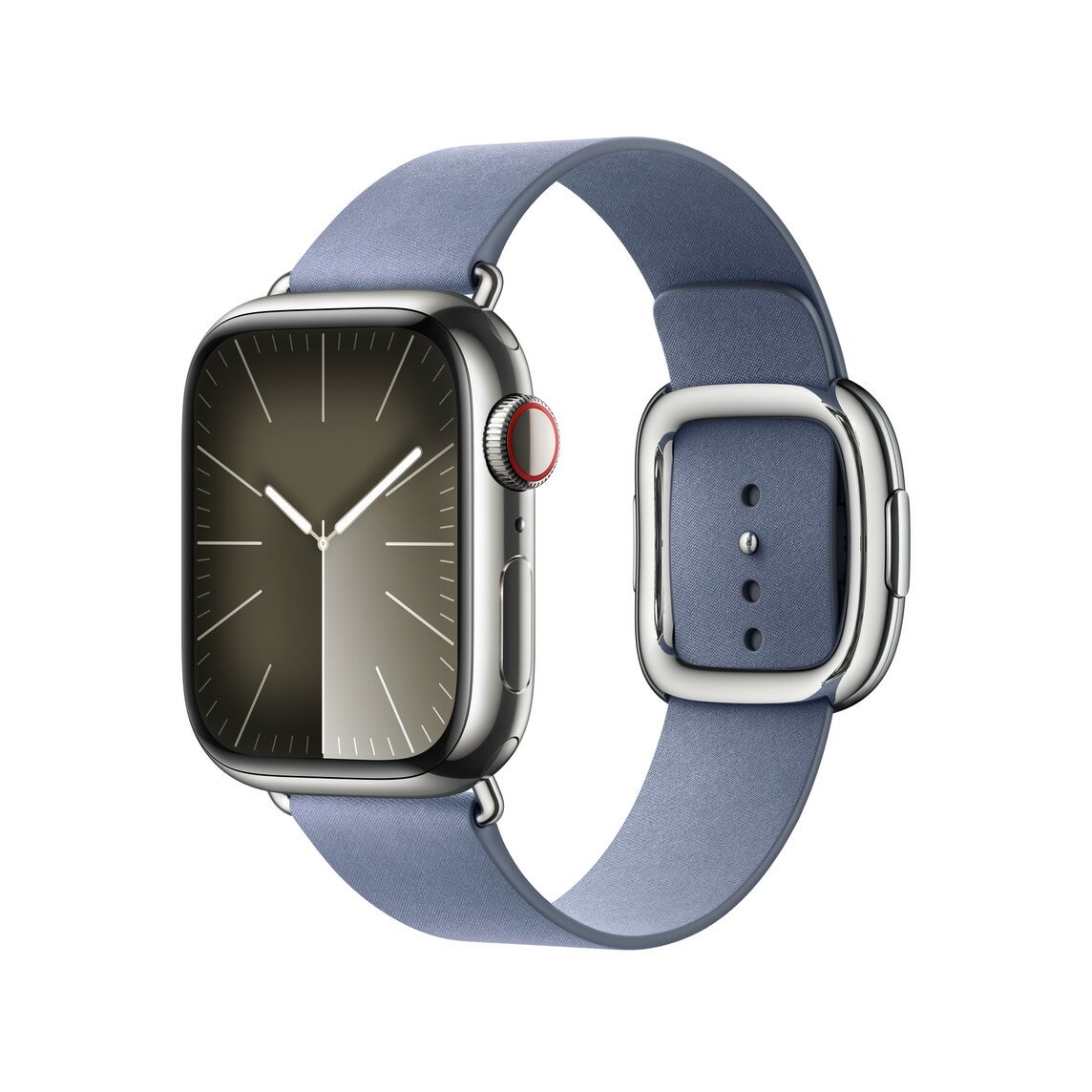 Pasek z klamrą nowoczesną Apple MUHC3ZM/A grafika przedstawia smartwatch z paskiem pod skosem