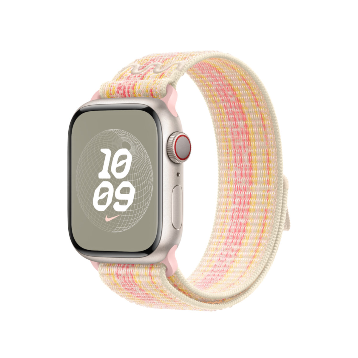 Pasek Nike Apple MUJW3ZM/A 41mm różowy, grafika przedstawia od boku pasek zamontowany do zegarka