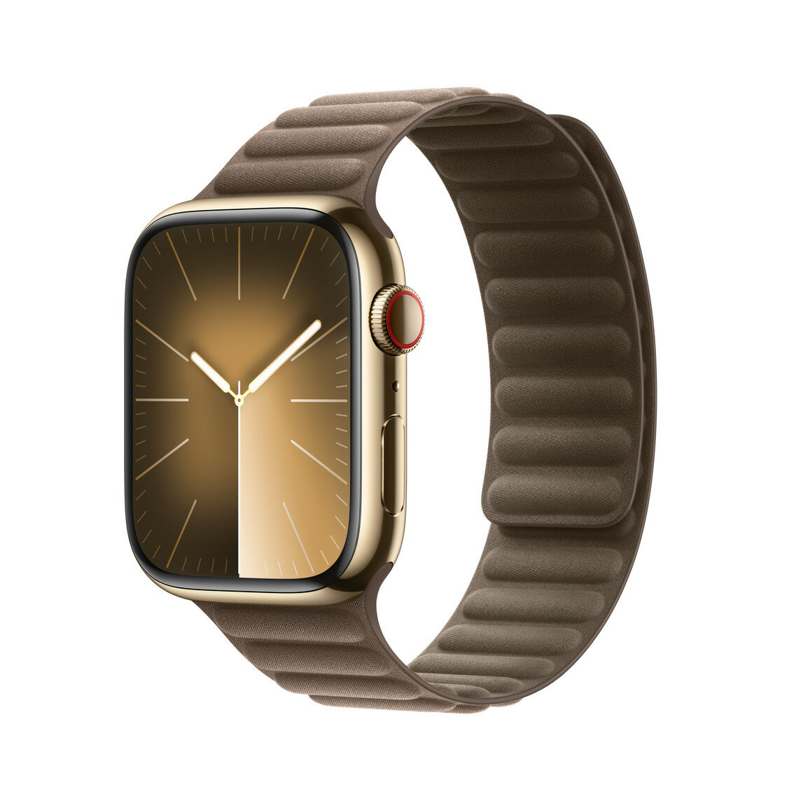 Pasek magnetyczny do smartwatcha Apple MTJ83ZM/A grafika przedstawia smartwatch z bransoletą pod skosem