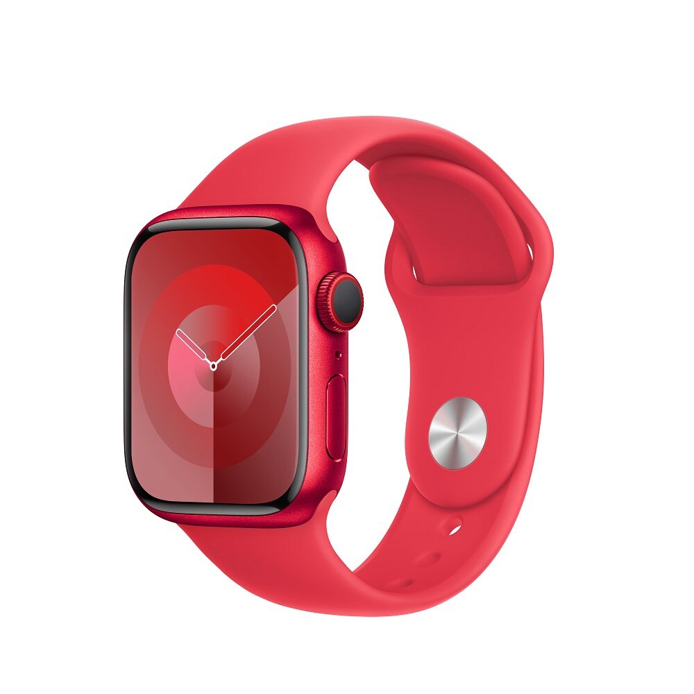 Pasek sportowy Apple MT3X3ZM/A grafika przedstawia smartwatch z paskiem pod skosem