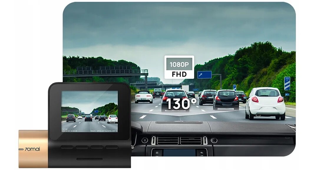 Wideorejestrator 70Mai Dash Cam Lite 2 D10 Full HD widok trasy z informacją o rozdzielczości 1080p i kącie nagrywania 130 stopni