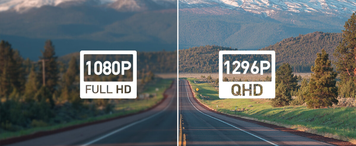 Wideorejestrator 70mai M300 Dash Cam szary porównanie obrazu o rozdzielczości 1080p i  1296p