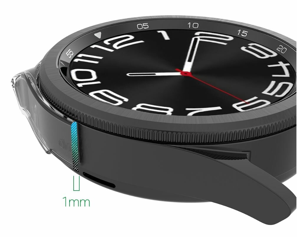 Etui Araree Nukin AR20-01786A przeźroczyste Watch6 43 mm grafika przedstawia kopertę smartwatcha od boku z założonym etui