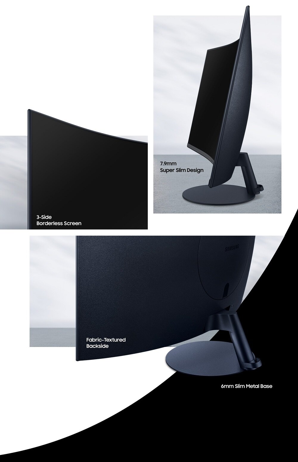 Monitor Samsung S39C grafika przedstawia monitor z trzech perspektyw