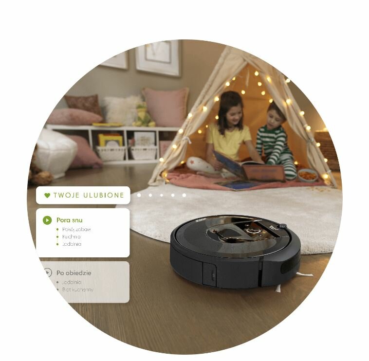 Robot sprzątający iRobot Roomba i7 WiFi grafika przedstawiająca robota sprzątającego pokój dziecięcy