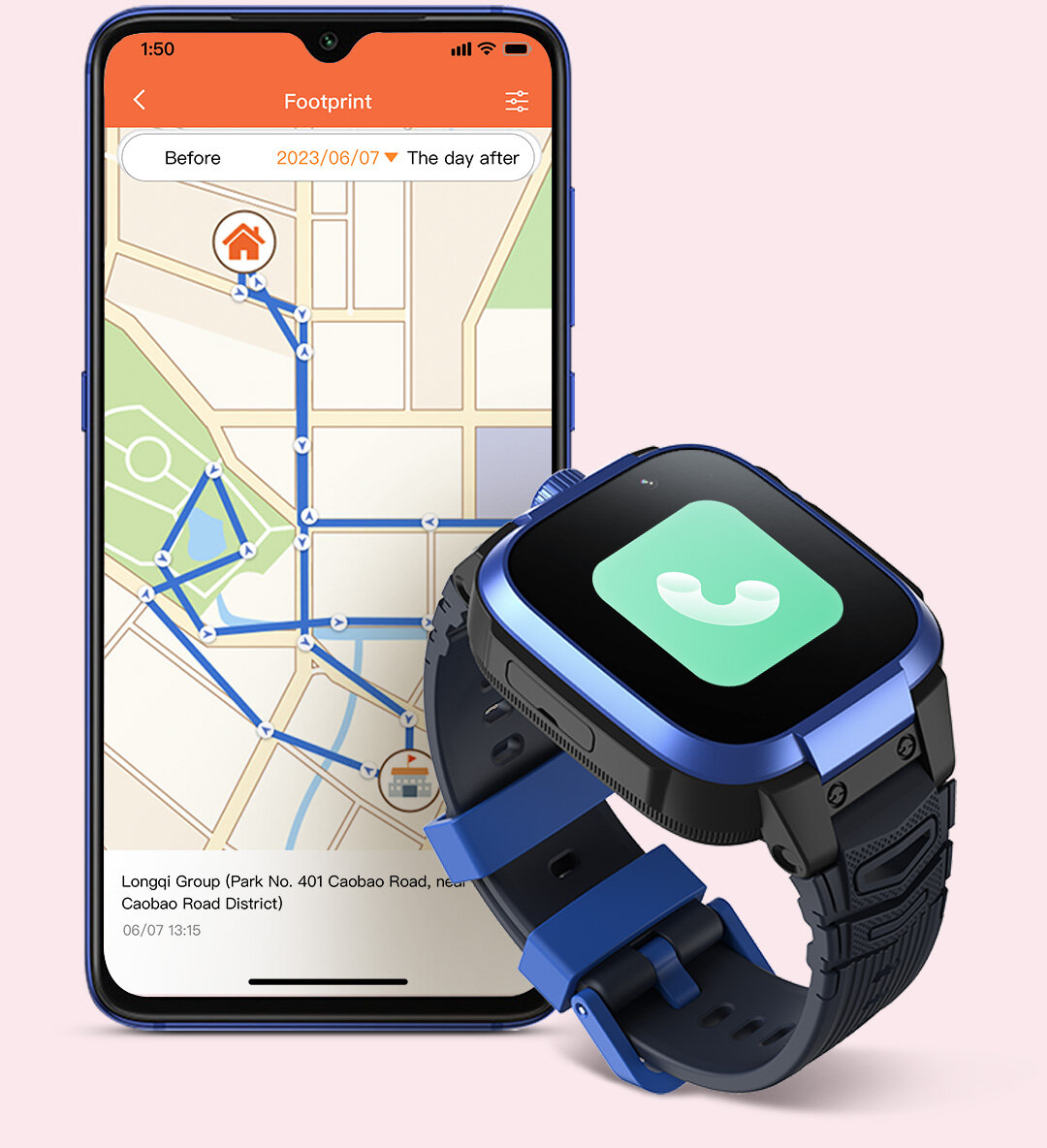 Smartwatch Mibro Z3 4G LTE różowy grafika przedstawiająca działanie GPS