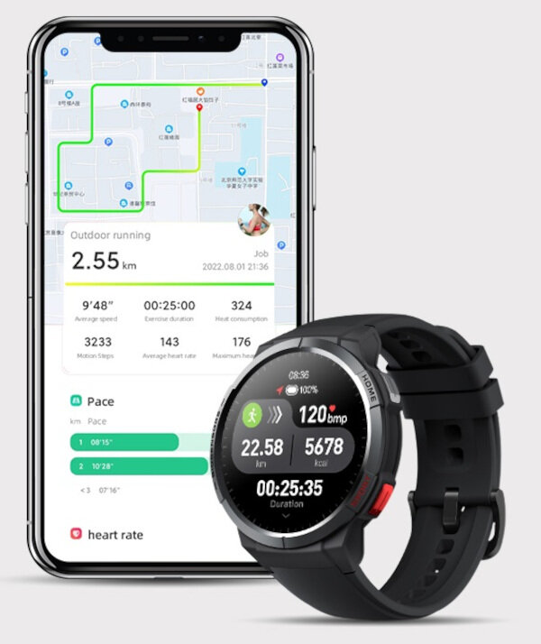 Smartwatch Mibro GS czarny grafika przedstawiająca zapisaną trasę