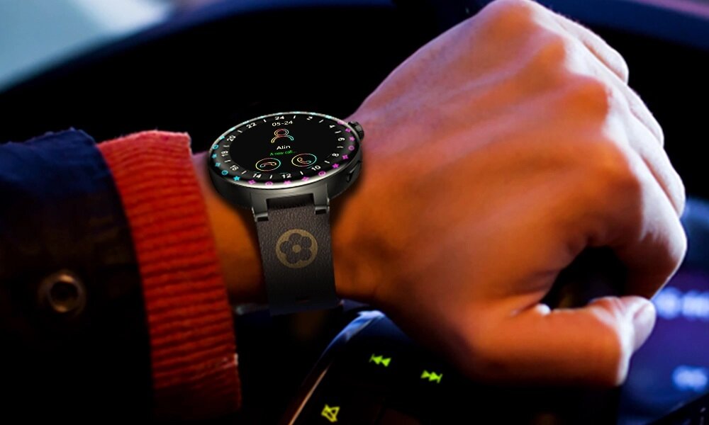 Smartwatch Kumi GT6 Pro szaro-biały grafika przedstawia smartwatch założony na nadgarstek