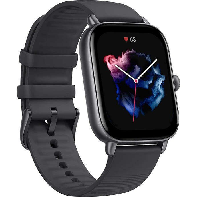 Smartwatch Amazfit GTS 3 czarny grafika przedstawia smartwatch pod lekkim skosem