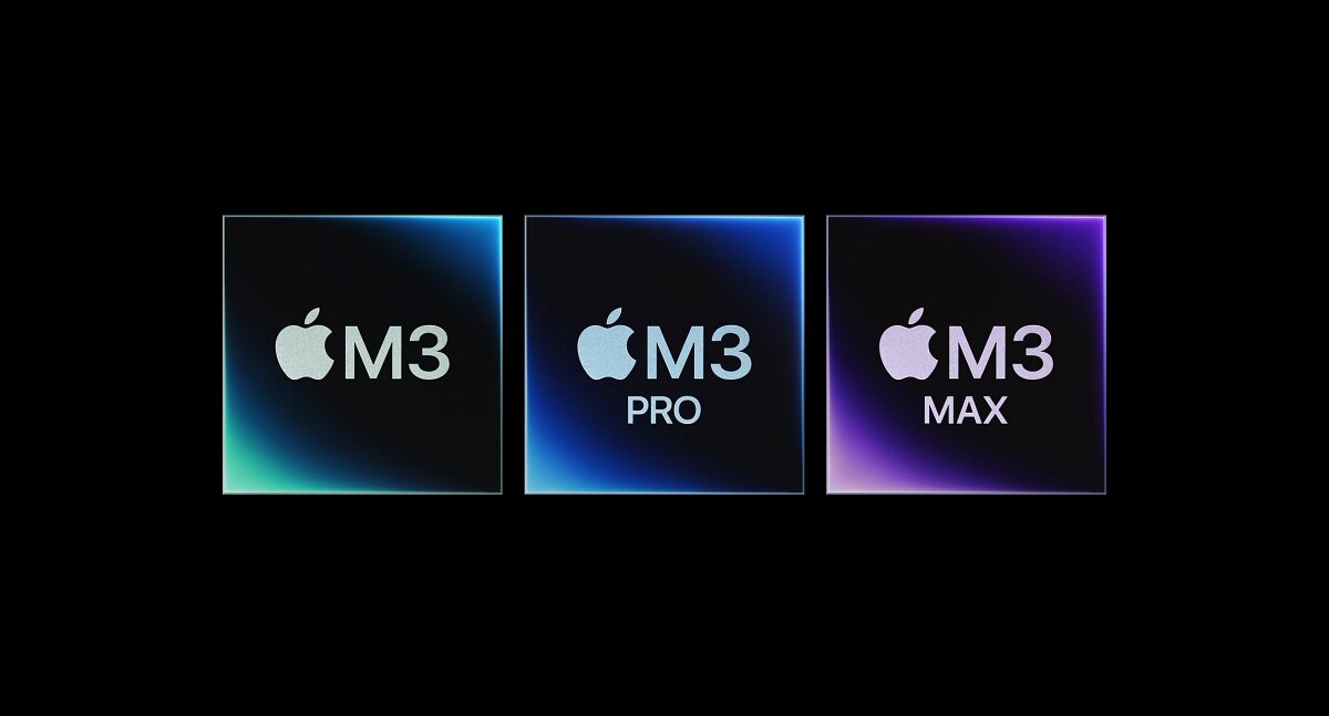 Laptop Apple MacBook Pro 14” widok na ikony chipów M3 od frontu