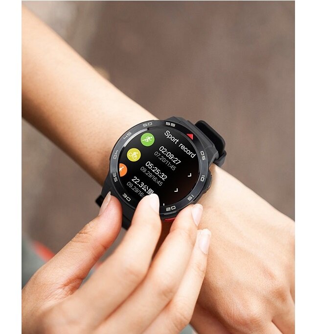Smartwatch Mibro GS Pro czarny grafika przedstawia smartwatch wyświetlający raporty z treningów