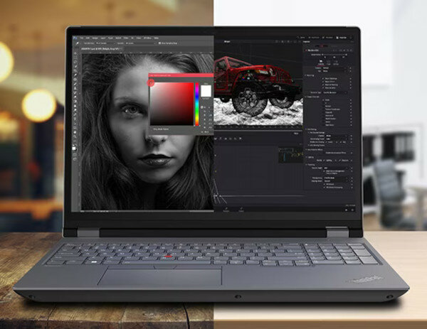 Laptop Lenovo ThinkPad P16 G2 16GB 1TB grafika przedstawiająca obrazy wyświetlane na ekranie laptopa