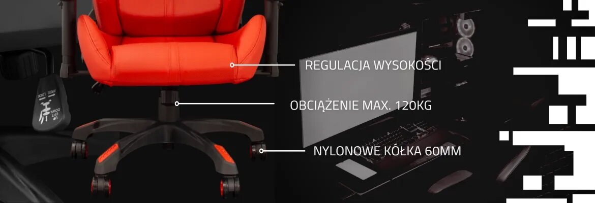 Fotel gamingowy WhiteShark Monza grafika przedstawia zbliżenie na kółka