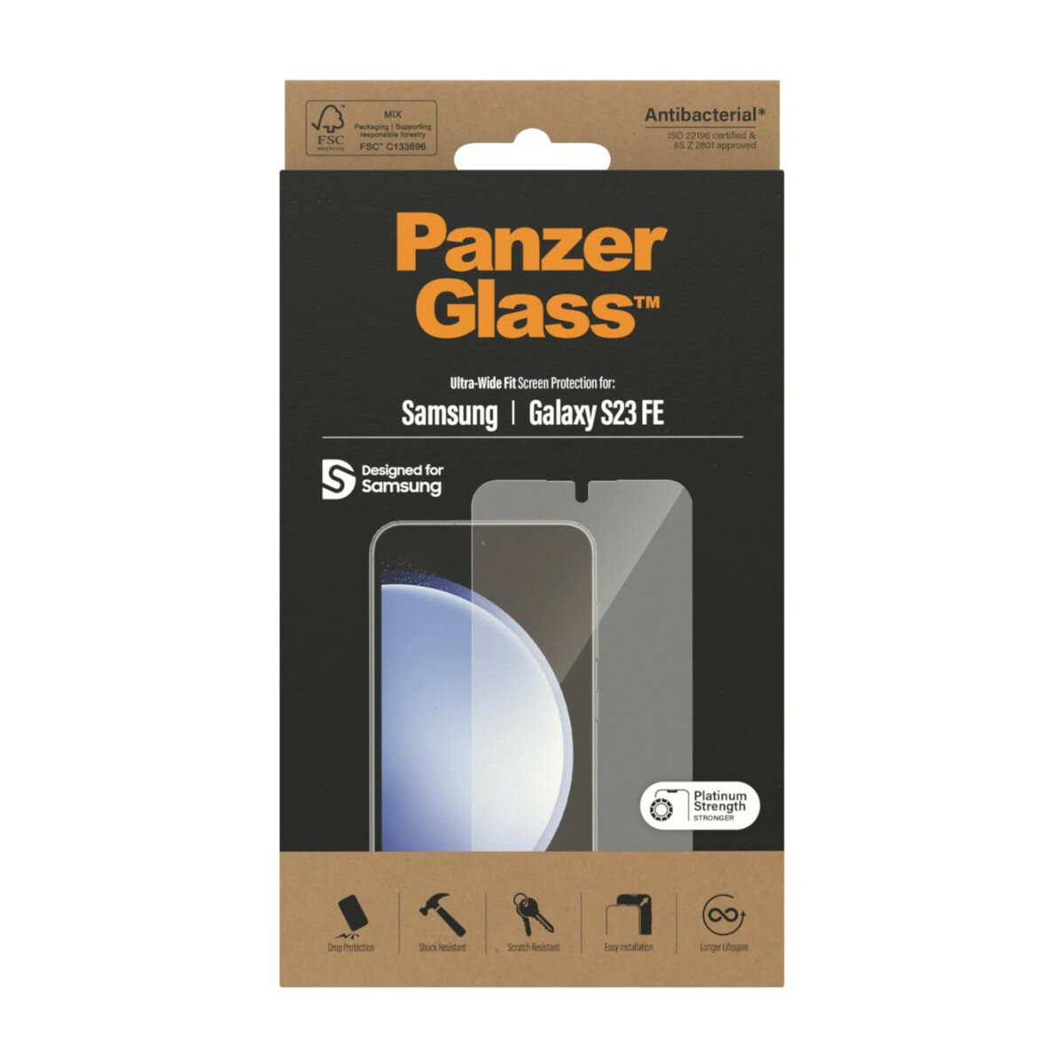 Szkło ochronne PanzerGlass Ultra-Wide Fit Samsung Galaxy S23 FE widok na opakowanie szkła hartowanego