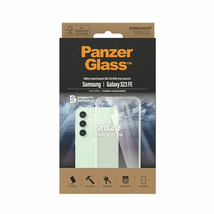 Etui PanzerGlass HardCase Samsung Galaxy S23 FE przezroczyste widok na pudełko od etui
