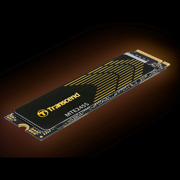 Dysk SSD Transcend 245S PCIe M.2 zdjęcie dysku na czarnym tle