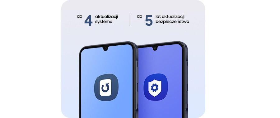 Smartfon Samsung Galaxy A05s grafika przedstawia dwa smartfony pod skosem