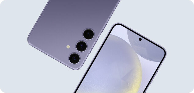 Smartfon Samsung Galaxy S24 SM-S921BD 8/128GB Żółty widok na dwa smartfony po skosie z tyłu i przodu stron