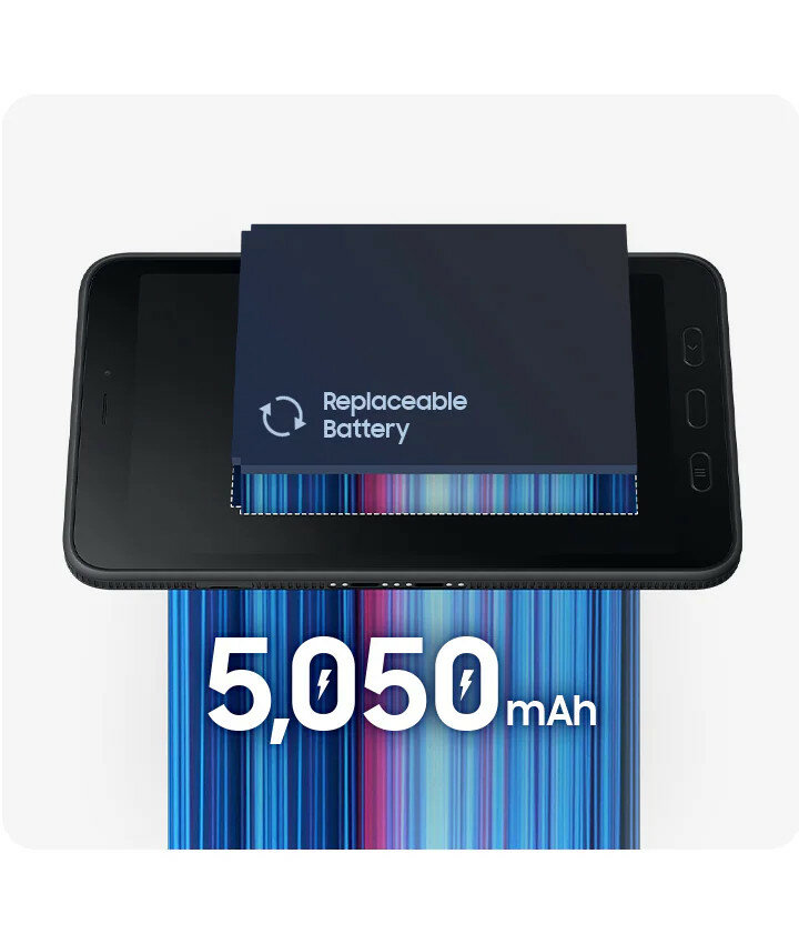 Tablet Samsung Galaxy Tab Active5 5G 6/128GB grafika przedstawiająca wymienną baterie i jej moc
