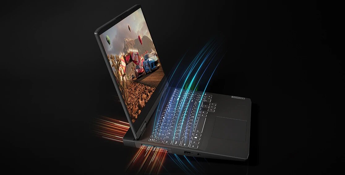 Laptop Lenovo IdeaPad Gaming 3i Intel Core i5-12450H pod skosem z grafiką przepływu powietrza