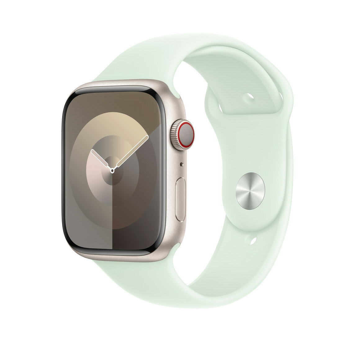 Pasek sportowy Apple MWMT3ZM/A grafika przedstawia smartwatch z założonym paskiem pod skosem